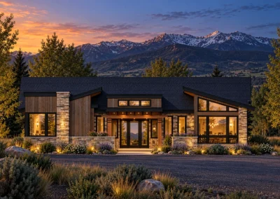 Elevation Downhill 1 Modern Rendering Twilight Home Builder Park City Ut, Timberidge Custom Homes 10.9.2026