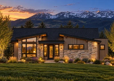 Elevation Downhill 2 4291 Modern Rendering Twilight Home Builder Park City Ut, Timberidge Custom Homes 10.9.2026
