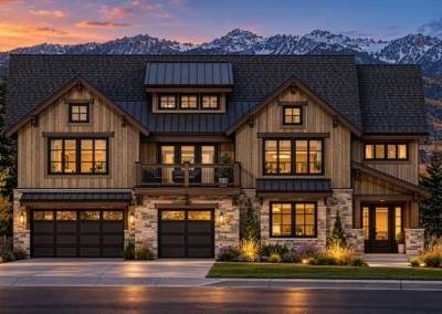 Elevation Uphill 3 Mountain Rendering Twilight Home Builder Park City Ut, Timberidge Custom Homes 10.9.2026